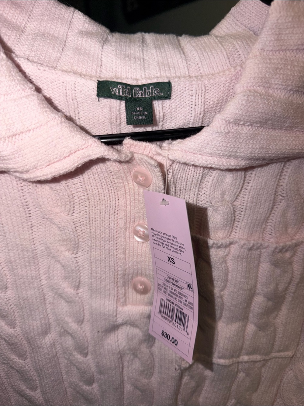 wild fable Light Pink Cable-Knit Collared Sweater - Picture 2 of 2